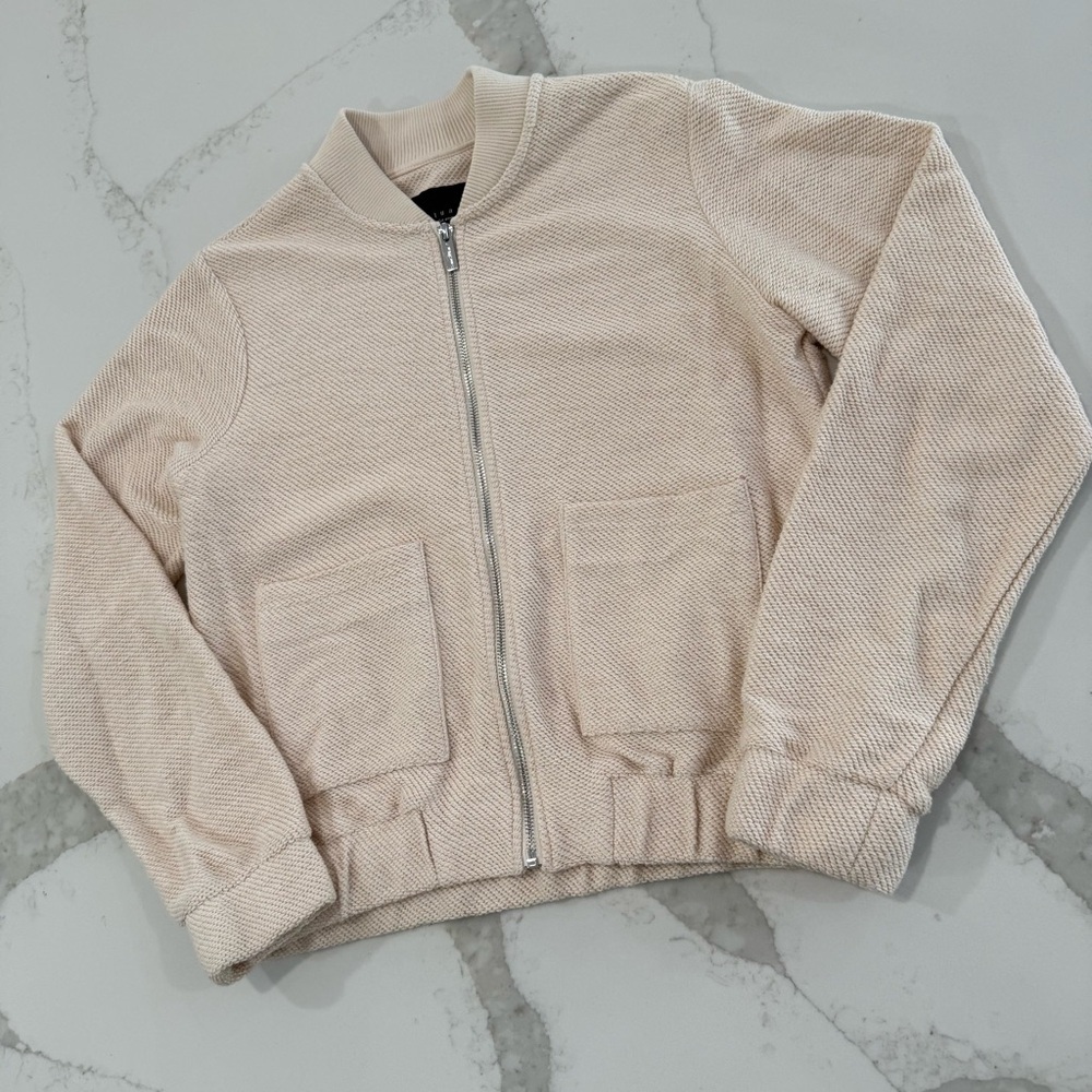 Sanctuary Casey Knit Full Zip Bomber Jacket Women’s XS Oatmeal Textured Cozycore - Picture 2 of 8